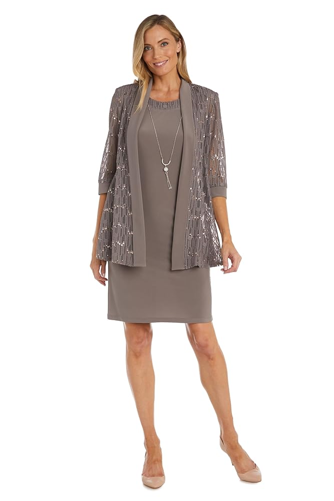 R&M Richards Women's Petite Circle Mesh Patterned Jacket